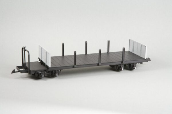 Niederbordwagen mit Rungen und Bühne, grau